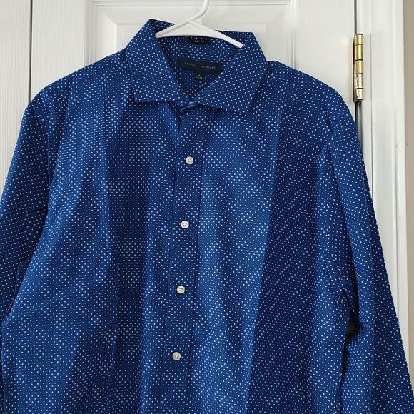Tommy Hilfiger Slim fit blue white button down dress shirt Sz L (16) - Picture 3 of 6